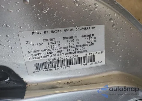 2002 Mazda Mx-5 Miata Base z USA, uszkodzony, nr VIN JM1NB353220231506